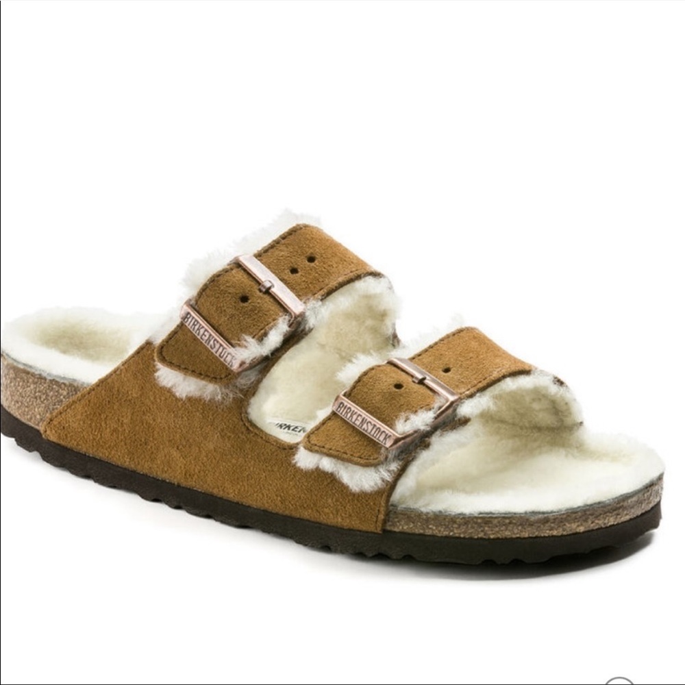 Birkenstock Arizona Shearling Sandals in Mink (Color name)
